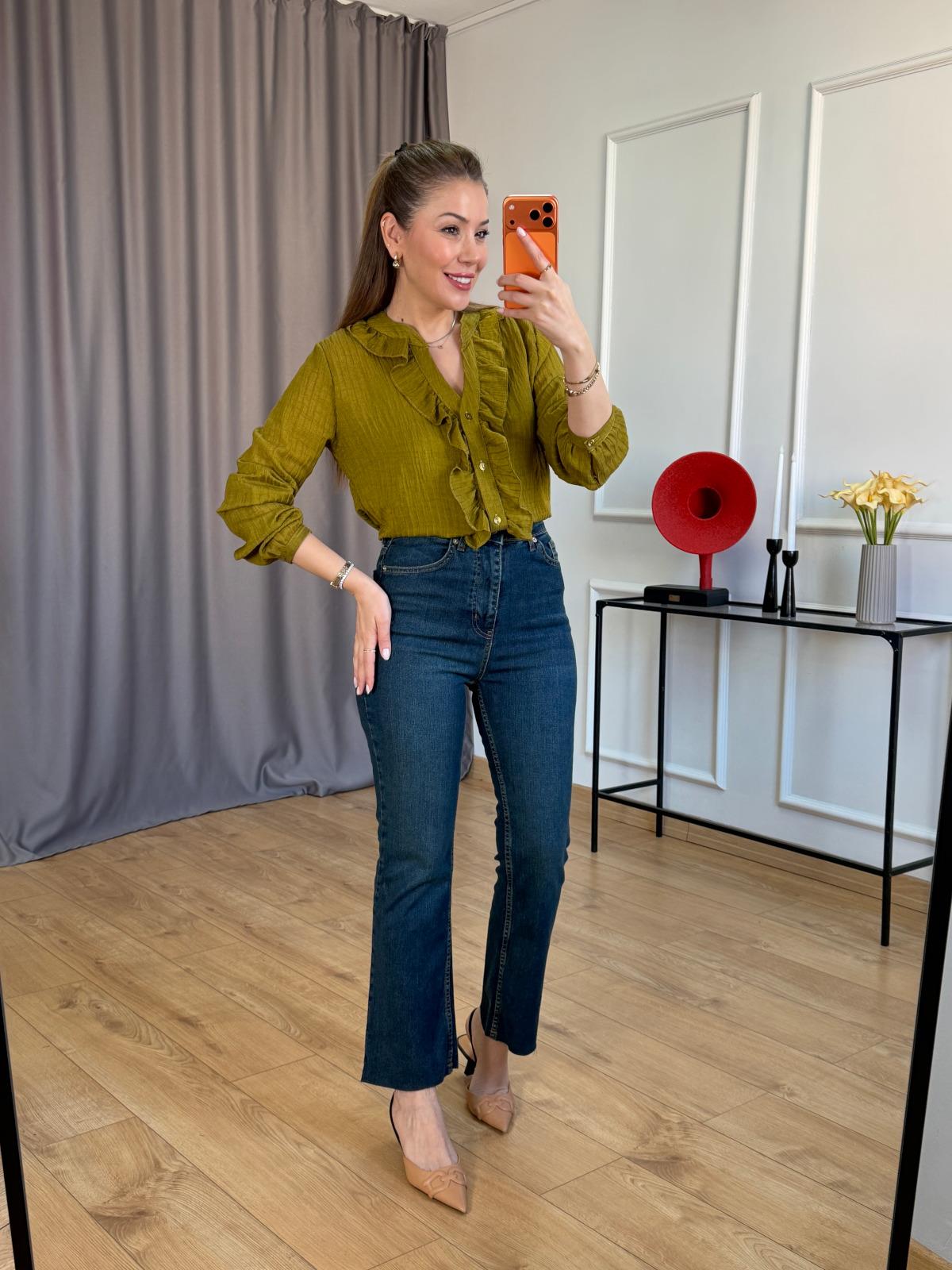 Olive Büstiyerli Fırfır Detay Gömlek