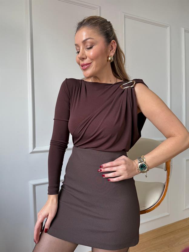 Acı Kahve Gold Aksesuarlı Bodysuit