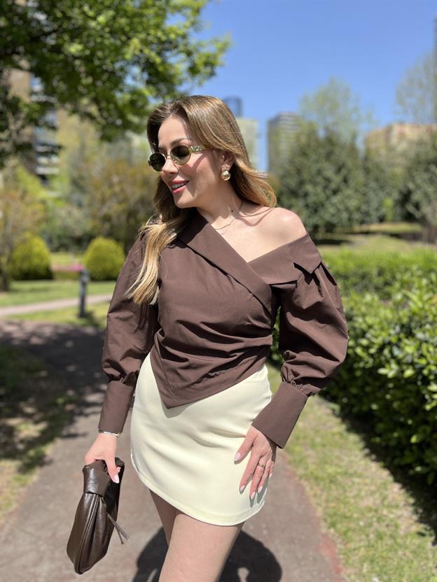 Acı Kahve Verev Model Bağlamalı Bluz