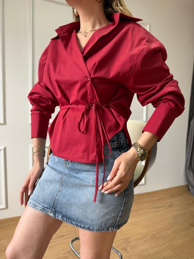 Açık Bordo Belden Bağlamalı Gömlek 