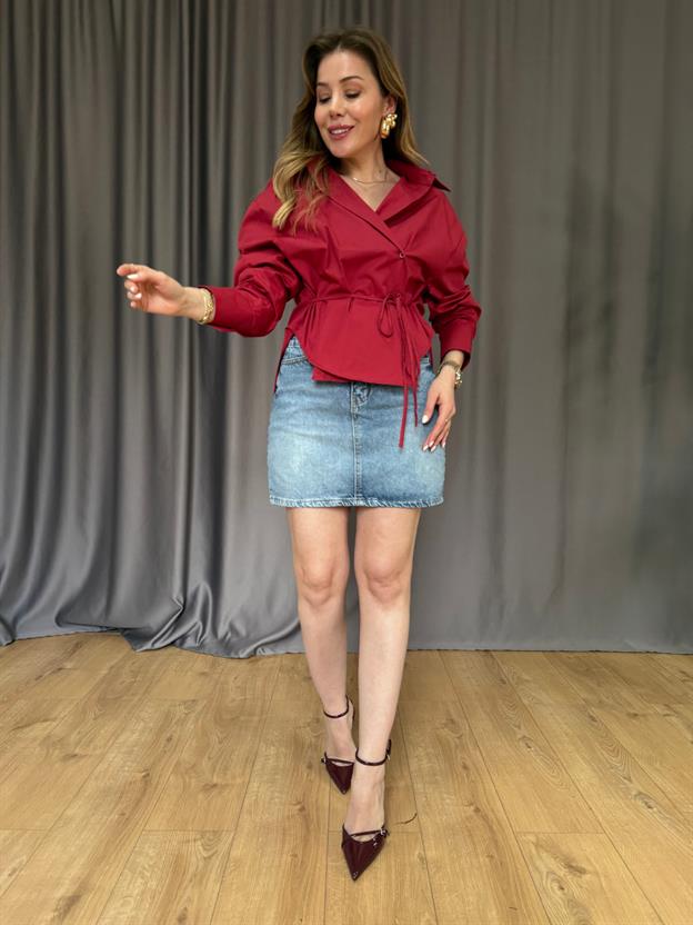 Açık Bordo Belden Bağlamalı Gömlek 