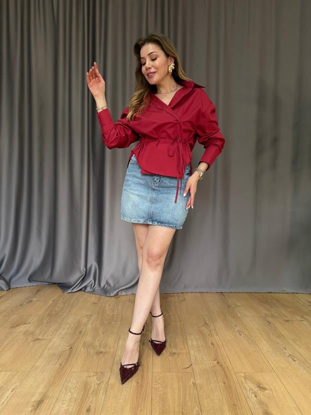 Açık Bordo Belden Bağlamalı Gömlek 