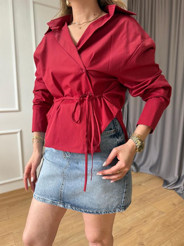 Açık Bordo Belden Bağlamalı Gömlek 