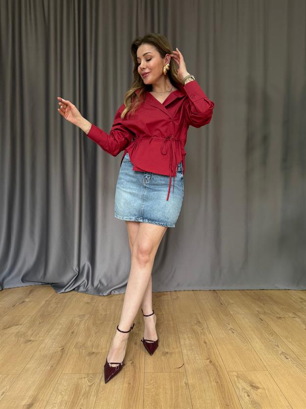 Açık Bordo Belden Bağlamalı Gömlek 