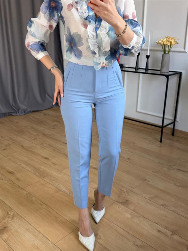 Açık Mavi Önü Flotalı Pantolon