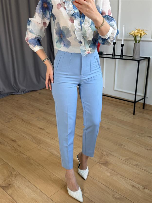 Açık Mavi Önü Flotalı Pantolon