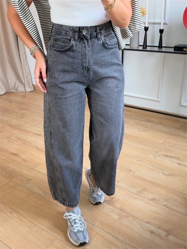 Antrasit Dikiş Detaylı Mom Jean