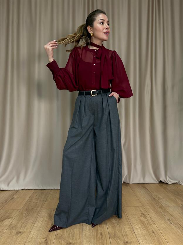 Antrasit Pilili Kemerli Pantolon