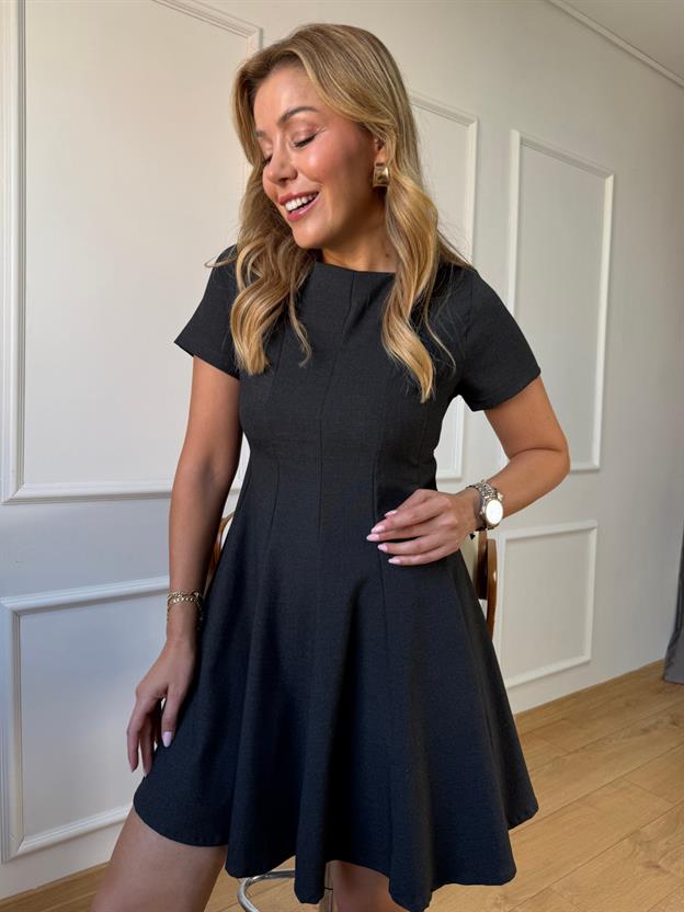 Antrasit Volanlı Elbise