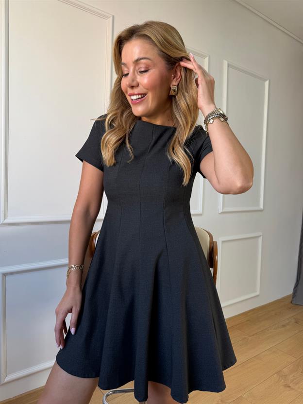 Antrasit Volanlı Elbise