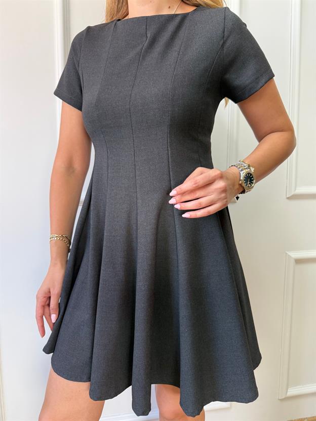 Antrasit Volanlı Elbise