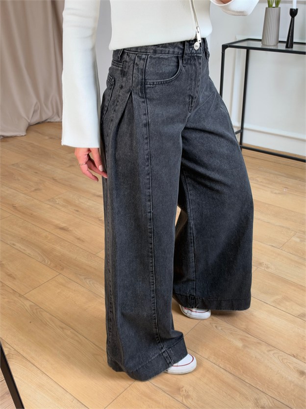 Antrasit Yan Pile Detaylı Jean 