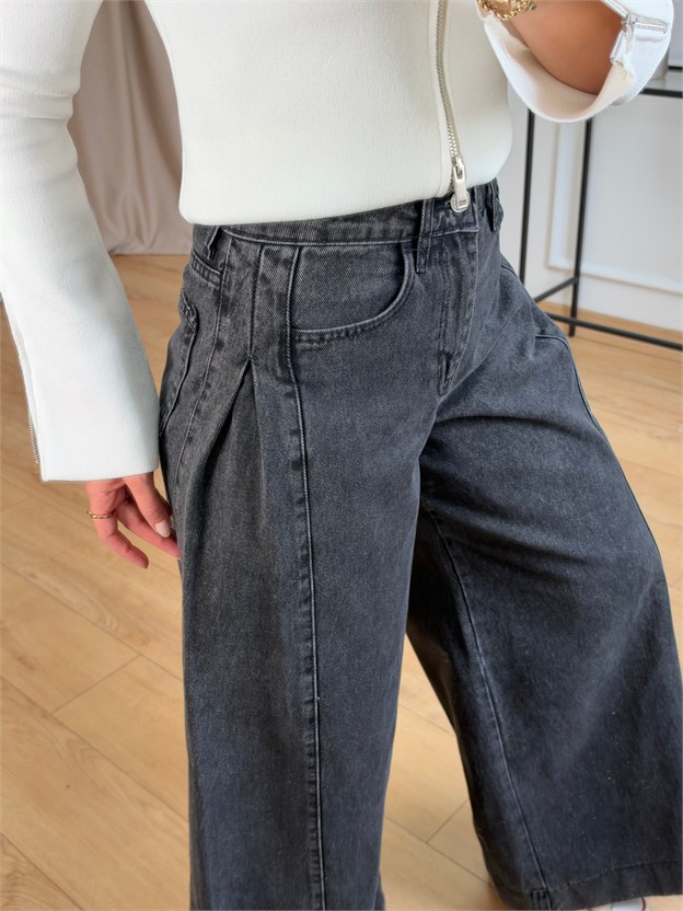 Antrasit Yan Pile Detaylı Jean 
