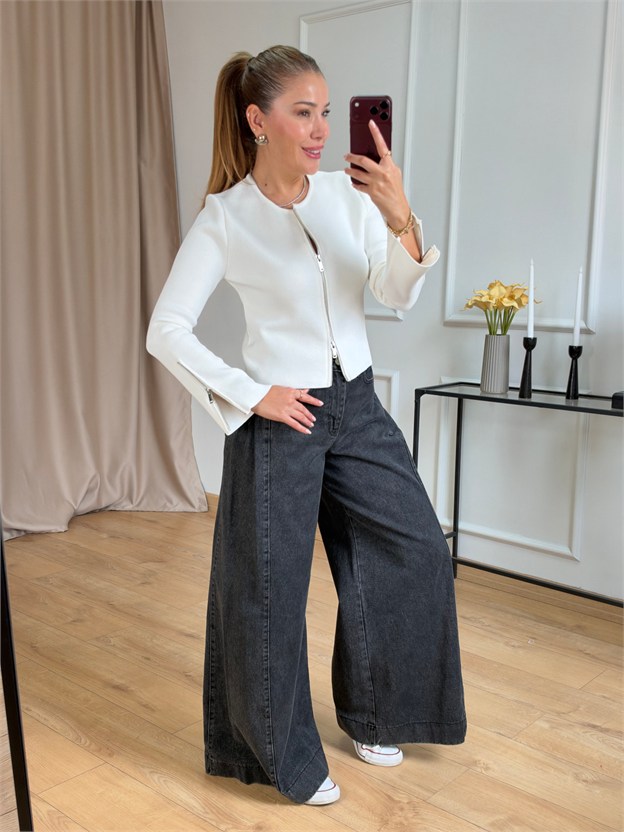 Antrasit Yan Pile Detaylı Jean 