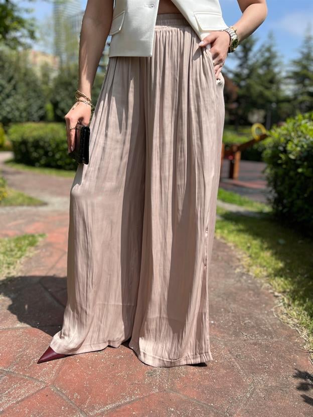 Bej Bel İp Bağlamalı Pantolon