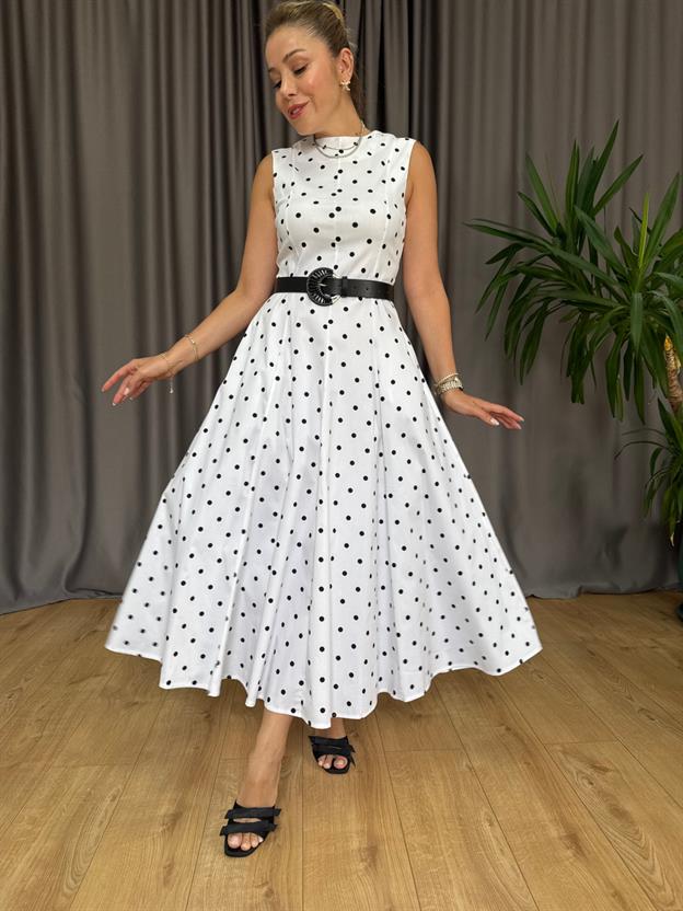 Beyaz Puantiyeli Elbise
