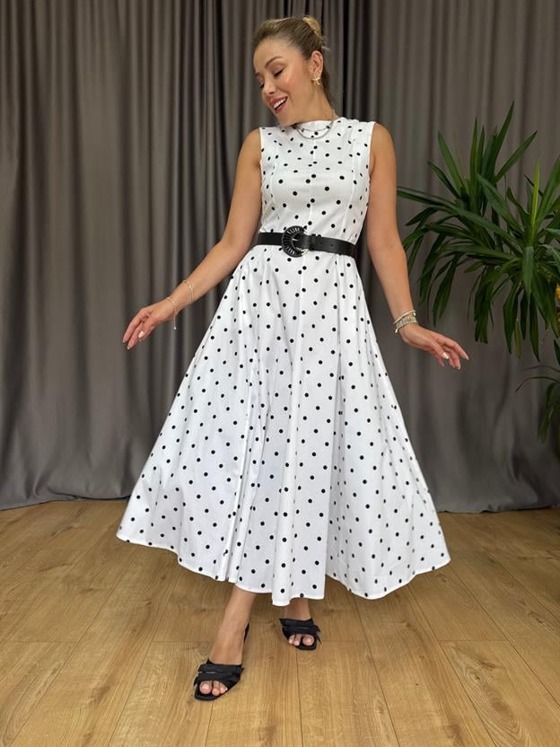 Beyaz Puantiyeli Elbise