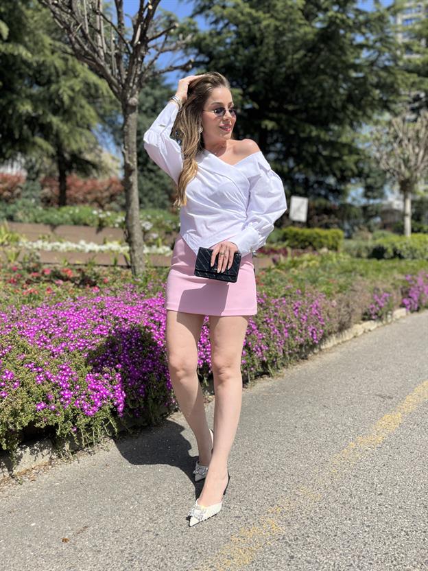 Beyaz Verev Model Bağlamalı Bluz