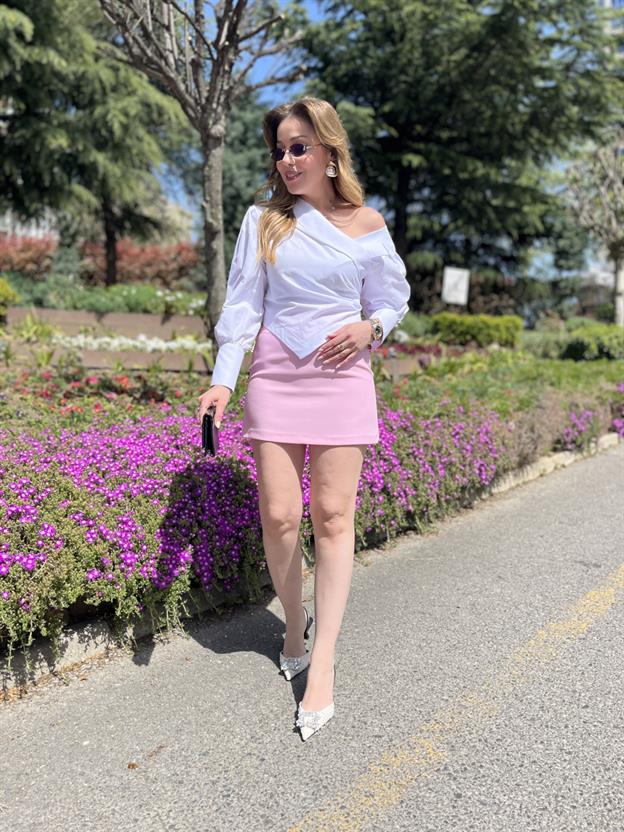 Beyaz Verev Model Bağlamalı Bluz