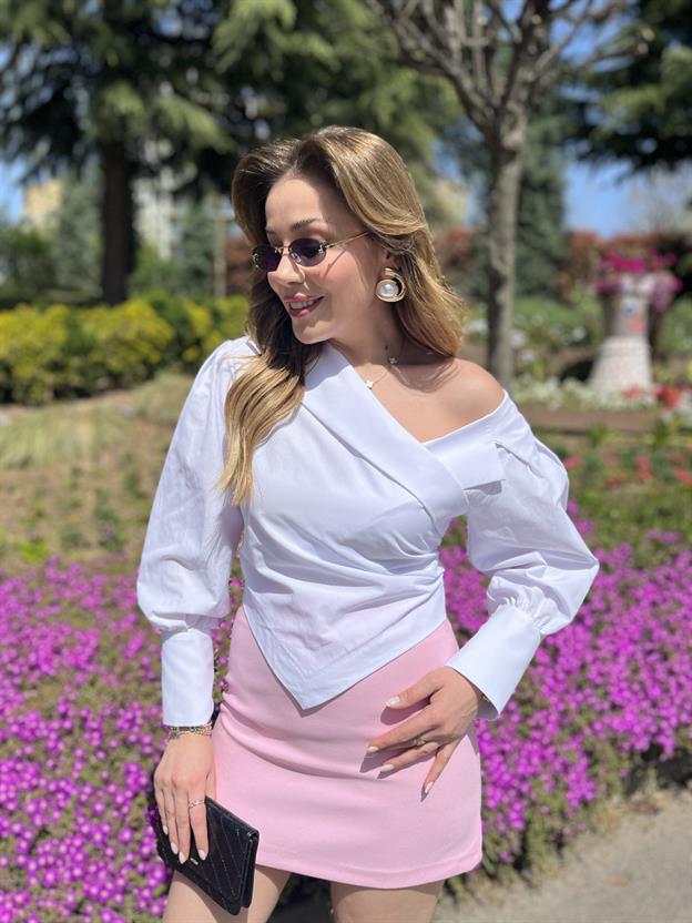 Beyaz Verev Model Bağlamalı Bluz