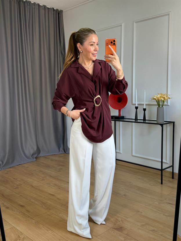 Bordo Aksesuar Tokalı Bluz