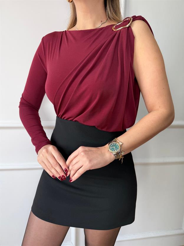 Bordo Gold Aksesuarlı Bodysuit