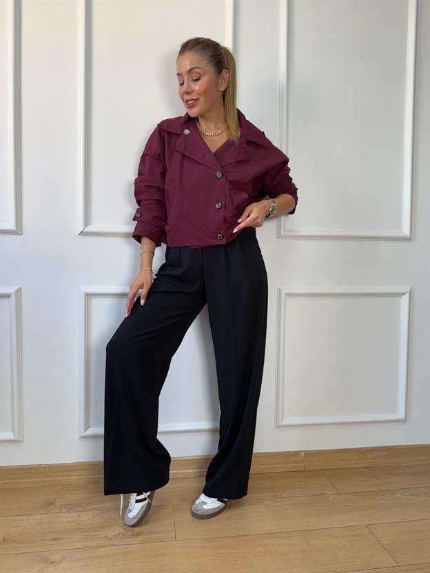 Bordo Kapüşonlu Trençkot