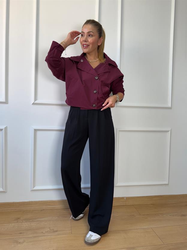 Bordo Kapüşonlu Trençkot