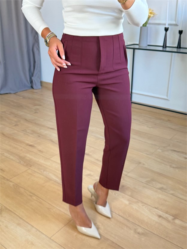 Bordo Önü Flotalı Pantolon