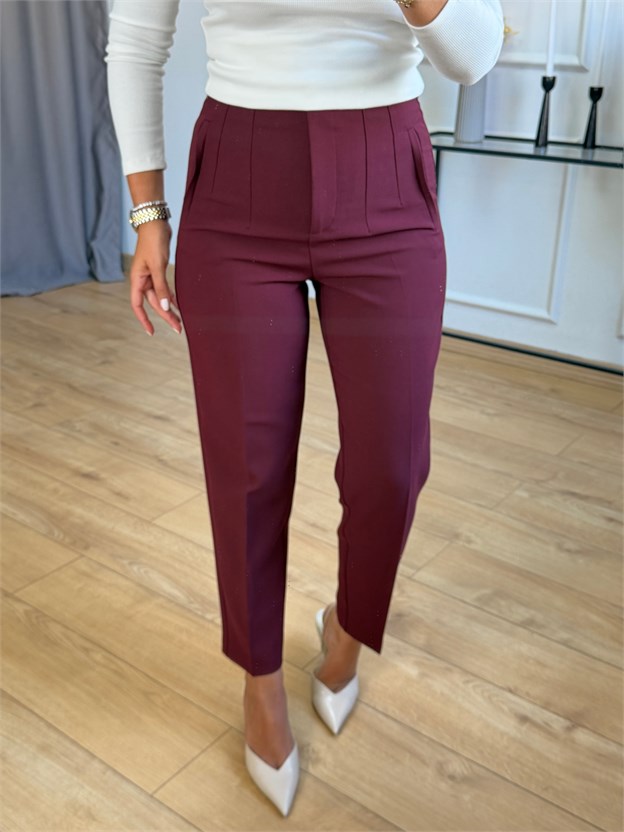 Bordo Önü Flotalı Pantolon