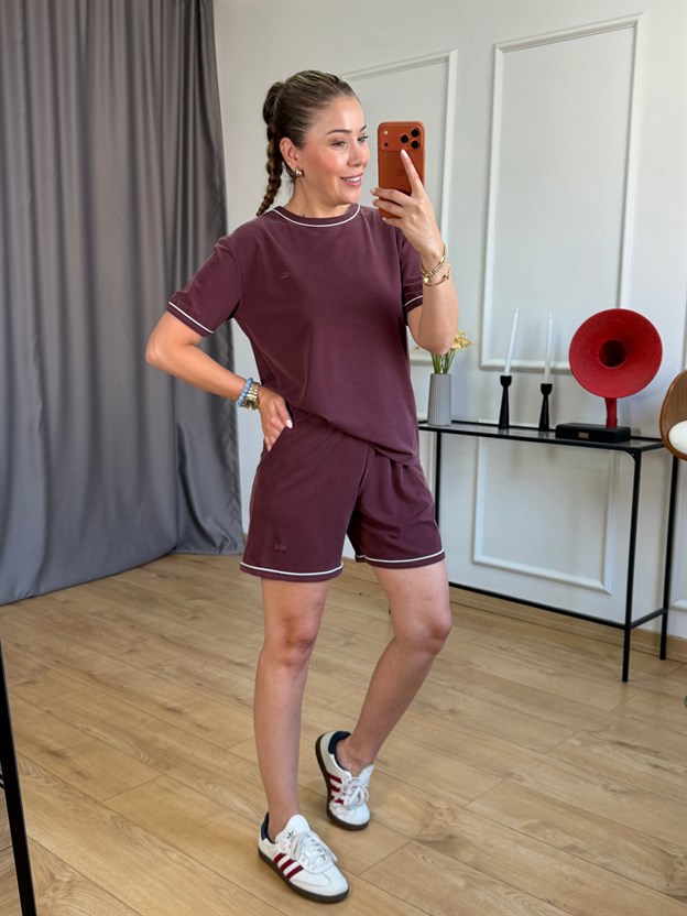 Bordo Şortlu Basic Takım