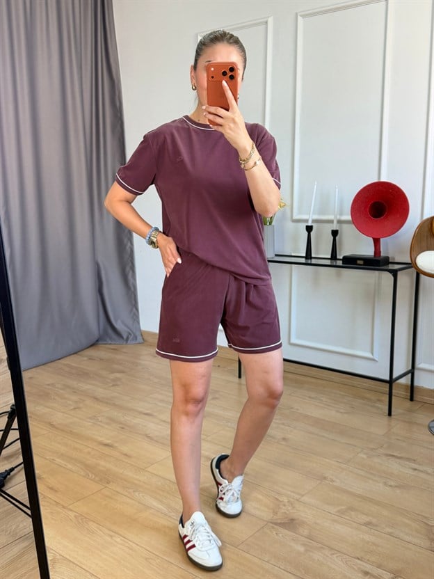 Bordo Şortlu Basic Takım