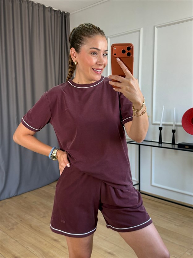 Bordo Şortlu Basic Takım