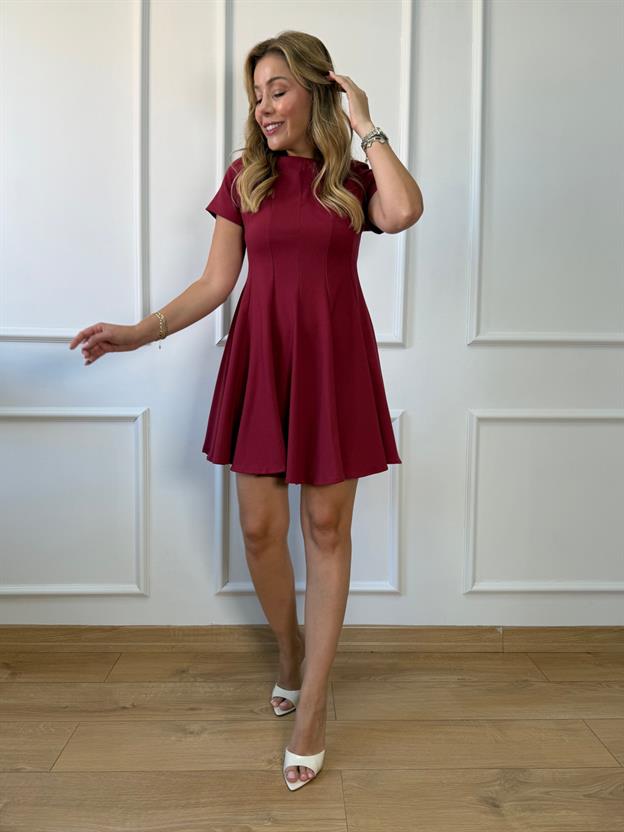 Bordo Volanlı Elbise