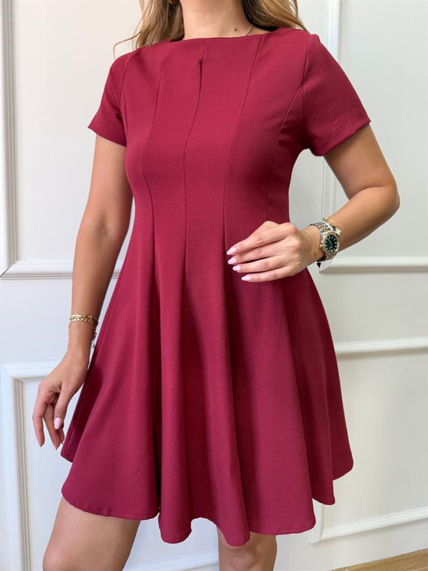 Bordo Volanlı Elbise