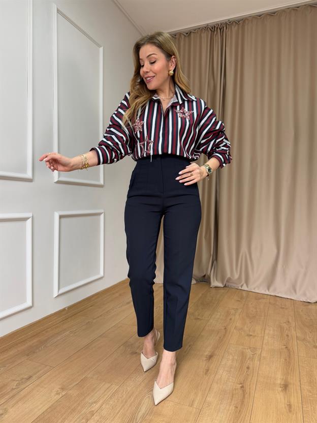 Bordo Yıldız Taş Detaylı Gömlek