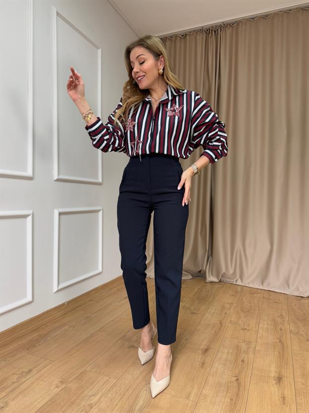 Bordo Yıldız Taş Detaylı Gömlek