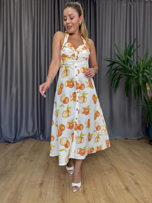 Boyun Bağlamalı Orange Elbise