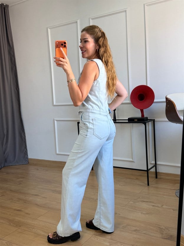 Buz Mavisi Beli Bağlamalı Bluz Pantolon Takım