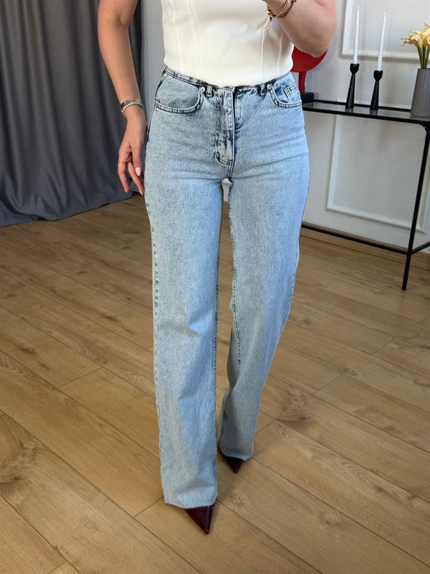 Buz Mavisi Kesik Paça Wide Leg