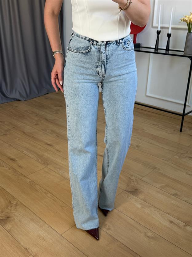 Buz Mavisi Kesik Paça Wide Leg