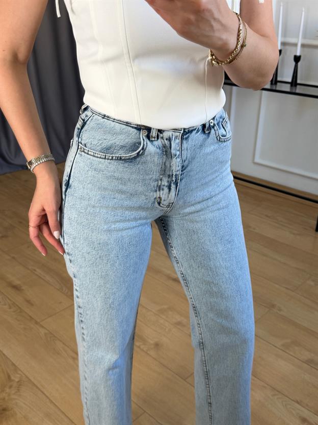 Buz Mavisi Kesik Paça Wide Leg