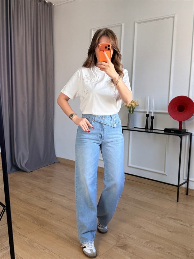 Buz Mavisi Tint Bel Detay Jean