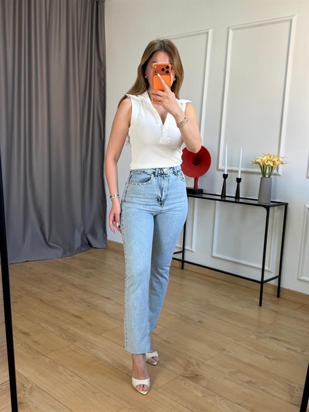 Buz Mavisi Zımbalı Jean