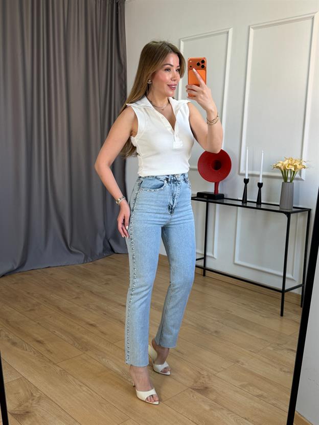 Buz Mavisi Zımbalı Jean