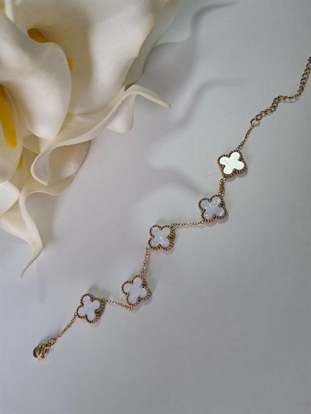 Çoklu Yonca Beyaz Bileklik