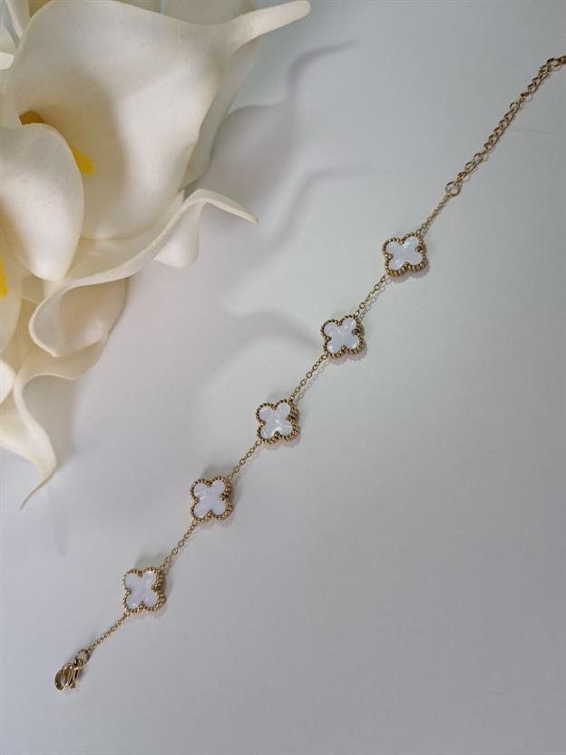 Çoklu Yonca Beyaz Bileklik