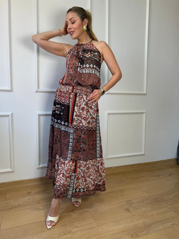 Desenli Metalik Elbise