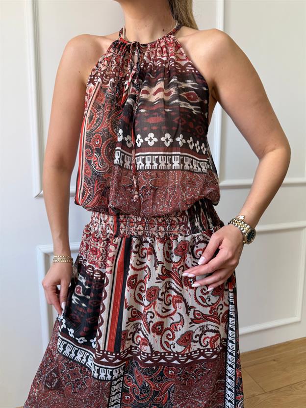 Desenli Metalik Elbise