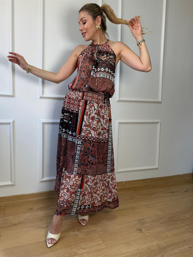 Desenli Metalik Elbise